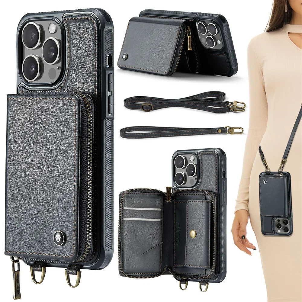 Leather Folio Wallet Case - Portemonneehoes met kaarthouder voor iPhone 17