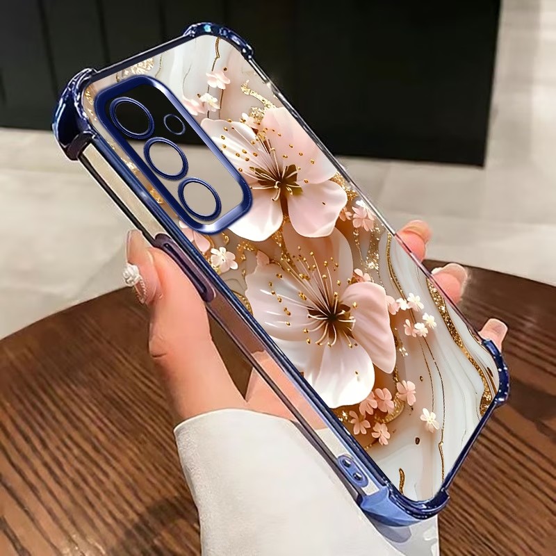 Phone Cases Galaxy S26 - Gegalvaniseerde bloemen transparante telefoonhoes voor Samsung