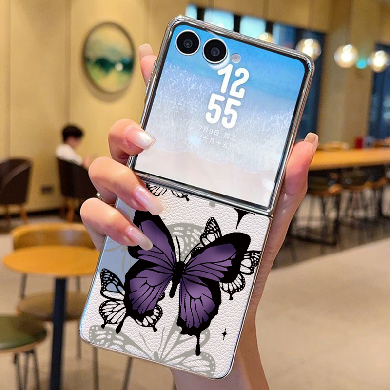 Flip Leather Case - Paarse vlinder PU lederen telefoonhoesje voor