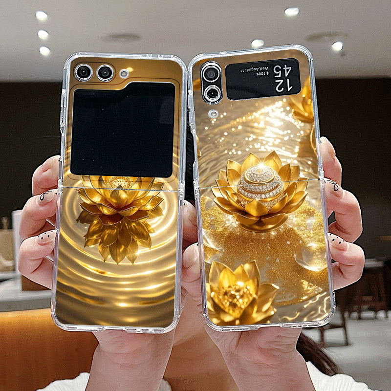 Phone Cases Z Fold 5 - Creatieve Gouden Lotusbloem Patroon Telefoonhoesje voor