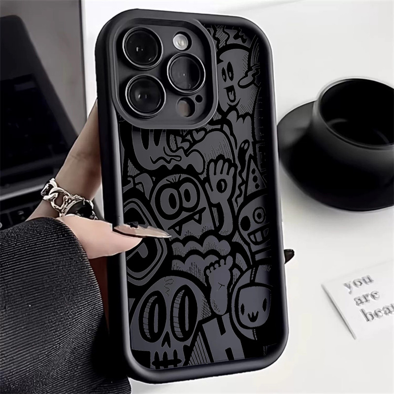 Phone Cases That Cover The Camera - Zwarte Graffiti Telefoonhoesje voor iPhone 17