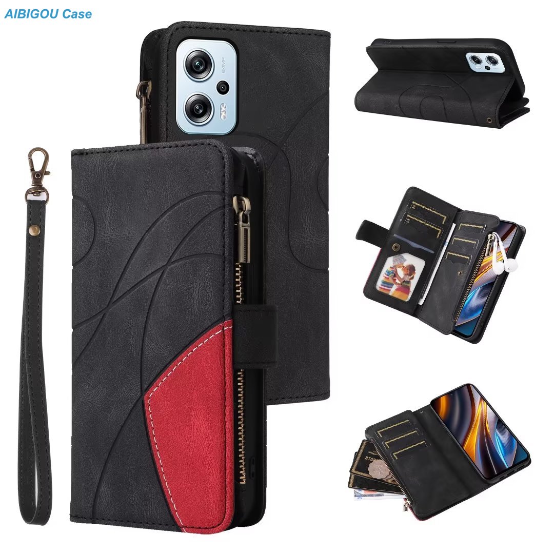 Leather Folio Wallet Case - Luxe lederen flip-rits portemonnee hoesje voor