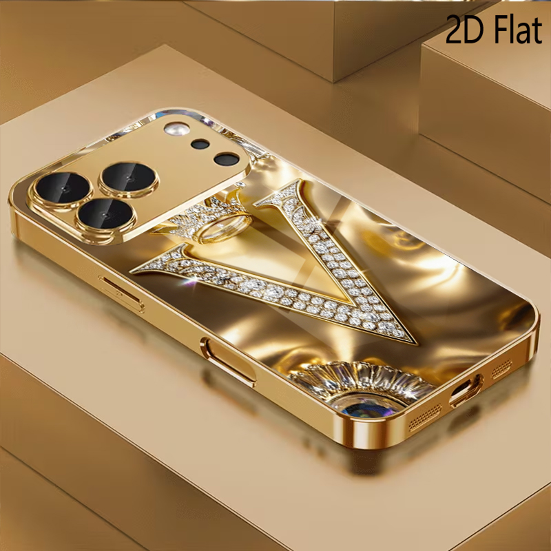 Phone Cases That Cover The Camera - letterV print Gepatroneerd gehard glas ontwerp