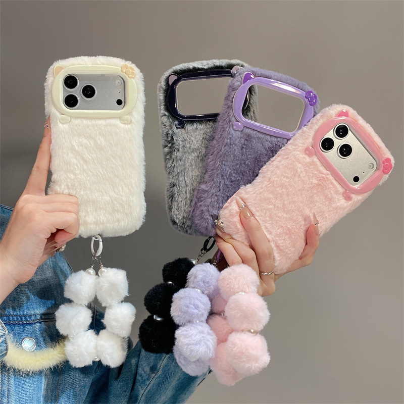 Phone Cases Iphone 15 - Luxe effenkleurige pluche telefoonhoes voor iPhone