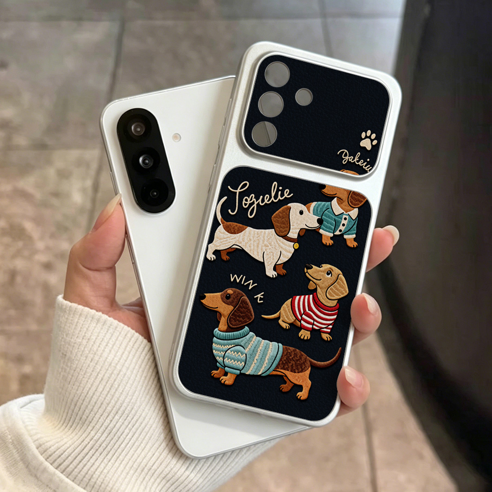 Phone Cases That Cover The Camera - Cartoon Puppy Lederen Telefoonhoesje voor Samsung