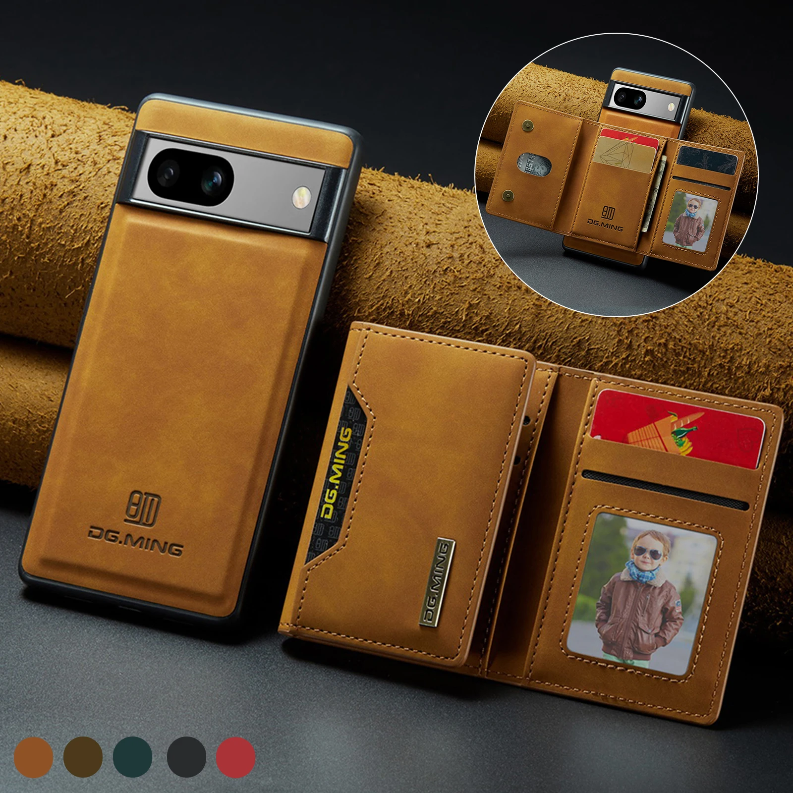 Leather Folio Wallet Case - Magnetische portemonnee-kaartjes hoesje van leer voor