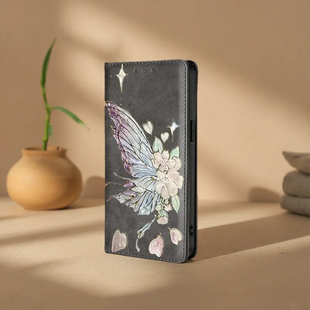 Flip Leather Case - Populaire schokbestendige vlinderprint flip cover voor
